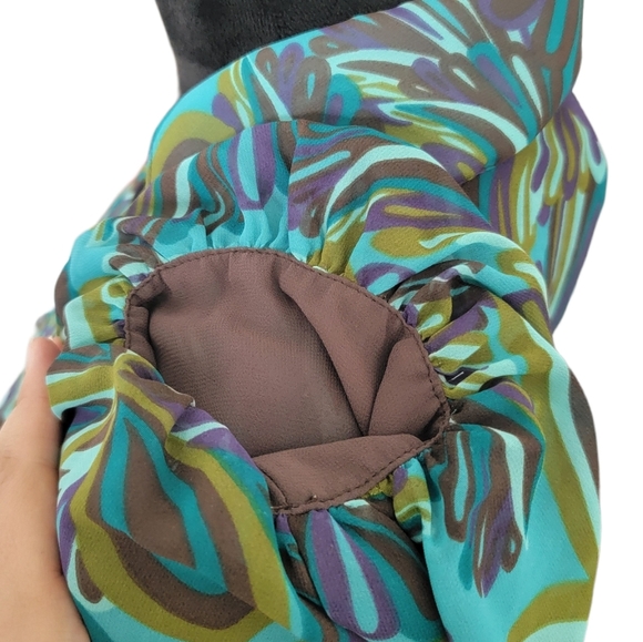 Bisou Bisou Retro Flower Print Balloon Sleeve Button Down Shirt Size XS - Picture 6 of 8